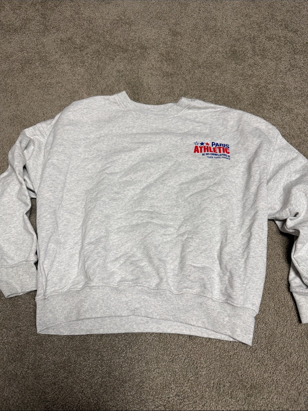 Zara Light Gray Crewneck Sweatshirt with Red & Blue Logo